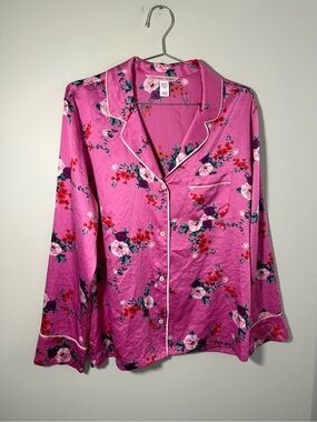 Victoria Secret Pajama Shirt Womens Small Button Front Long Sleeve Pink Floral